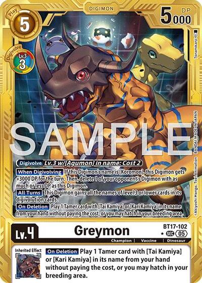 Greymon - BT17-102 (Gold Border) - Advanced Booster Digimon Generation Digimon spoiler