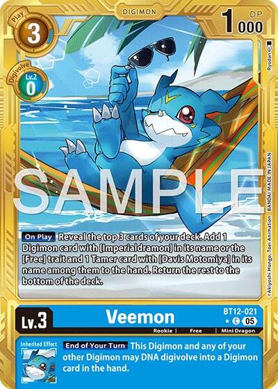 Veemon - BT12-021 (Gold Border) - Advanced Booster Digimon Generation Digimon spoiler