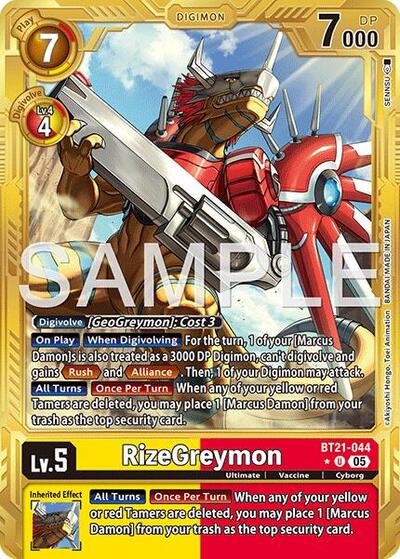 RizeGreymon - BT21-044 (Gold Border) - Advanced Booster Digimon Generation Digimon spoiler