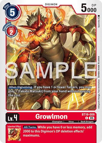 Growlmon - BT19-009 (Reprint) - Advanced Booster Digimon Generation Digimon spoiler