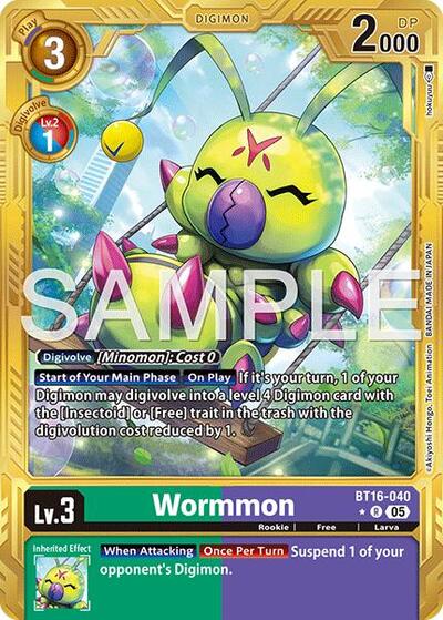 Wormmon - BT16-040 (Gold Border) - Advanced Booster Digimon Generation Digimon spoiler