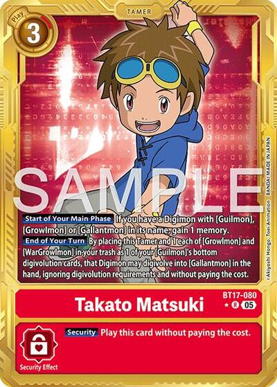 Takato Matsuki - BT17-080 (Gold Border) - Advanced Booster Digimon Generation Digimon spoiler