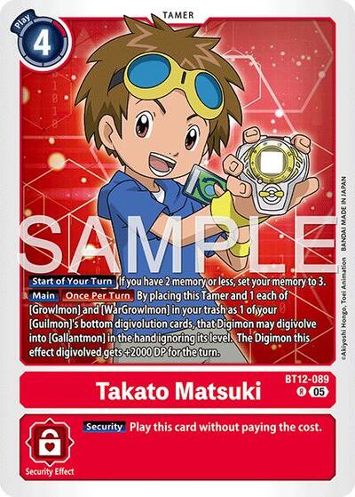 Takato Matsuki - BT12-089 (Reprint) - Advanced Booster Digimon Generation Digimon spoiler