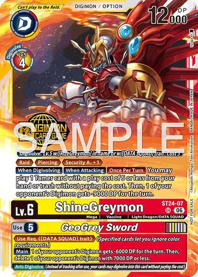 ShineGreymon // GeoGrey Sword (Welcome Tamers Pack Vol.2) - Starter Deck 24: Data Squad Release Event Cards Digimon spoiler